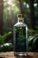 Organic Product Template for Cosmetics or Natural Products.
Crystal Clear Water Bottle in Natural Forest Setting.