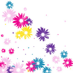 Color Garden Background White Vector. Gerbera Scribble Banner. Multi-colored Daisy Amazing. Simple Print. Fashion Blue Floral.