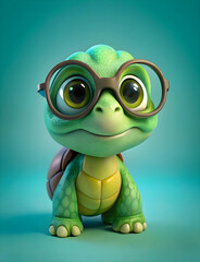 Fototapeta premium cute little green turtle with glasses in front