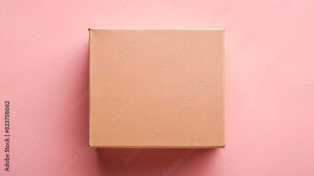 Wall mural brown cardboard box on a pastel pink background generative ai