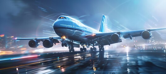 Dynamic Air Freight Advertisement Mockup Featuring a Plane Taking Off with Motion Blur - Ideal for Logistics and Transportation Promotions