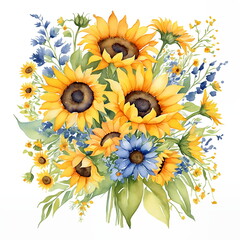 Bouquet of sunflowers on a white background