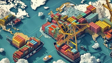 Global Container Shipping Poster - Maritime Trade and Logistics Concept Map for Educational Prints and Decorations