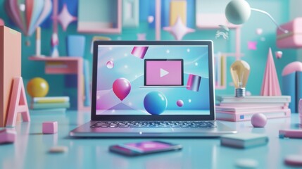 Video Online Education social concept on laptop
