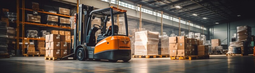 Forklift truck on the logistics distribution center