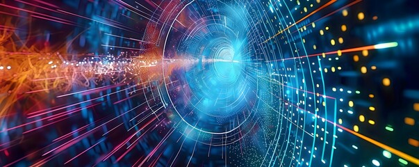 Fototapeta premium Ideal digital backdrop for technological operations involving neural networks, AI, data transmission, and encryption