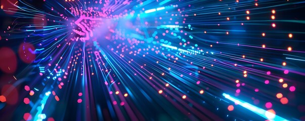 Naklejka premium Ideal digital backdrop for technological operations involving neural networks, AI, data transmission, and encryption