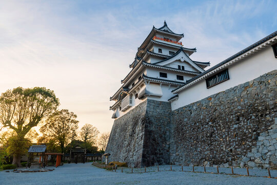 Karatsu castle architecture at sunset and blue sky, Saga, Japan