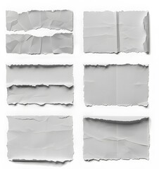 Collection of eight shredded paper sections on a blank white canvas