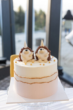 birthday cake with two hedgehogs