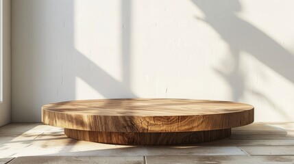 Fototapeta premium A wooden table with a shadow on the wall