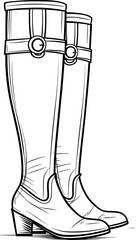 Vintage Knee High Boots in Sketch Hand-Drawn Style
