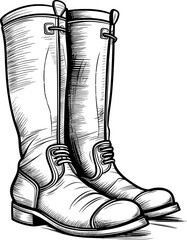 Vintage Knee High Boots in Sketch Hand-Drawn Style