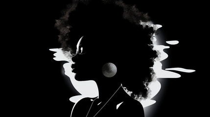 Elegant Silhouette of a Young Afro Woman in Black Isolation