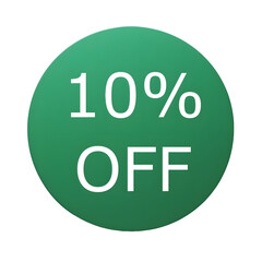 A round green sticker with white text announcing a 10% discount. Perfect for sales and promotions