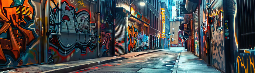 Graffiti Alley: Close-up of a graffiti-covered alleyway, showcasing the city's street art scene and...