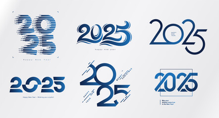 Collection of 2025 numbers design template. 2025 New Year logo text design. Christmas and business 2025 Happy New Year. Vector blue logo illustration.