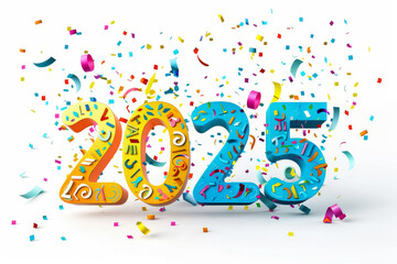 Fototapeta premium 2025 numbers, new year greeting card, minimal celebrate banner, 3d eve poster, calendar