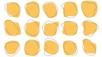 15 Modern orange drop Shapes liquid irregular blob with dark blue line abstract elements graphic flat style design fluid illustration set
