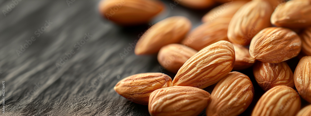 Poster a close up of a pile of almonds. the almonds are all different sizes and shapes, but they all have a