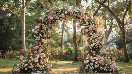 Dreamy Floral Arch Backdrop in Pink flowers