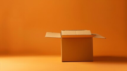 brown cardboard box on a warm orange background generative ai