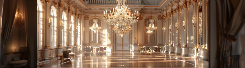 Opulent Crystal Chandelier in Grand Ballroom Interior