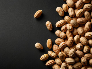Obraz premium Nuts scattered on a black background