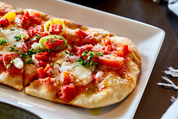 Breakfast Savory Flatbread Plated at Restaurant Table