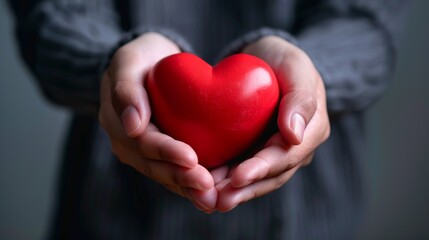 Fototapeta premium A red heart in the hands of a close-up