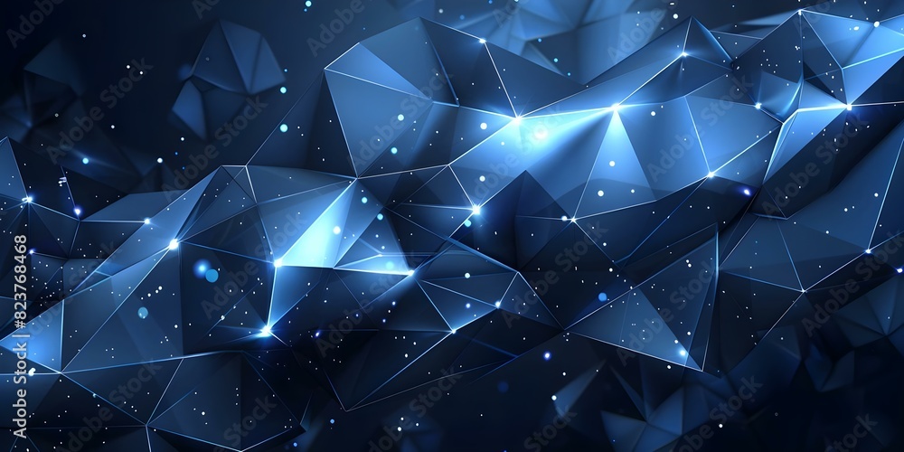 Poster dark blue abstract geometric triangles and shiny elements in a futuristic digital banner. concept fu