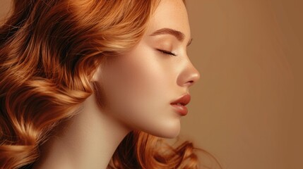 Naklejka premium Beautiful Woman with Shiny Wavy Hair. Model Girl with Curly Hairstyle. Beauty and Cosmetics Concept