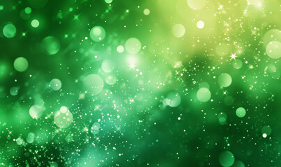 Glowing green bokeh lights background, glitter shiny sparkle soft light circles on blur aesthetic wallpaper, celebrate posters, glamour magazine, carnival, dreamy banners, Patrick, Christmas cards