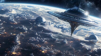 A space station surrounded by layers of the earth, deep within the planets core, showcasing a unique blend of space technology and geological wonders.