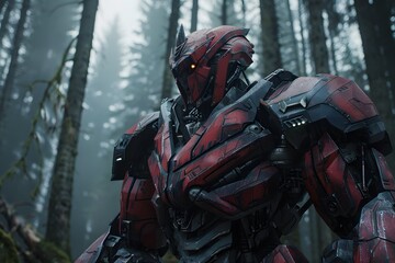 Obraz premium robot model in the middle of the forest, movie scene style
