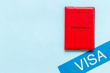 Passport and visa for traveling. Approved visa for vacation trip