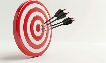 red and white target with three arrows hitting bullseye
