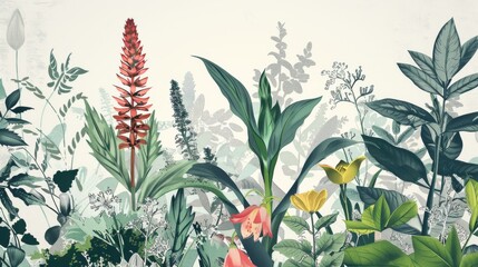 Botanical Illustration of Intricate Floral Patterns in Garden Setting