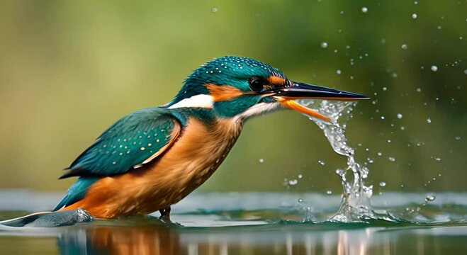 The female kingfisher failed to dive to catch the fish