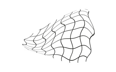 Illustration of a black fishing or football net.Checkered wavy background in doodle style.