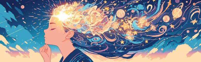 Dreaming Galaxy Serenity - Captivating 4K Wallpaper of a Mesmerizing Woman Meditating in Cosmic Space