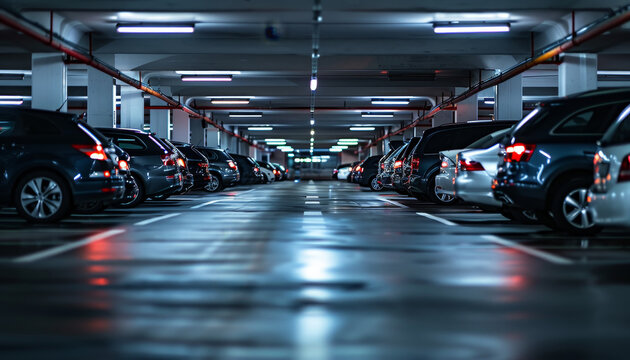 A parking lot with many cars parked in it by AI generated image