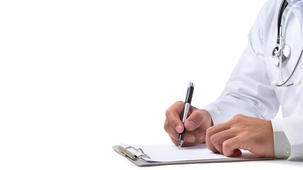 The hand of a doctor writing a medical paper on a 