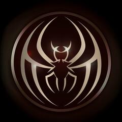 Fototapeta premium Abstract Spider-Scorpion Hybrid Logo with Sharp Edges and Red, White, Black Color Scheme Featuring Glowing Eyes on Dark Background for Bold Graphic Design
