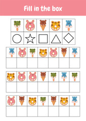 Logical games, educational activities for kids. Learning games for preschoolers and kindergarten. Matching game, educational worksheets for kids. Teachers resources, materials. Toddler busy book page.