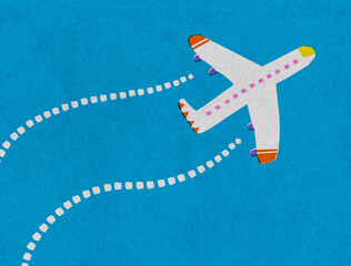 Flying plane. Retro travel illustration.