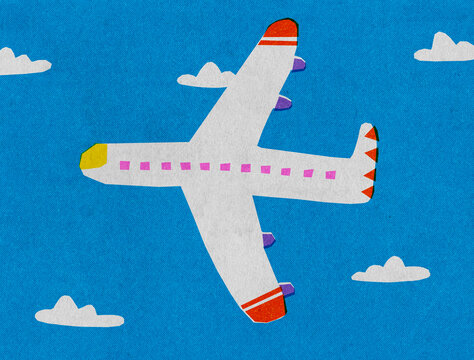 Playful Paper Airplane flying. Retro travel illustration. 