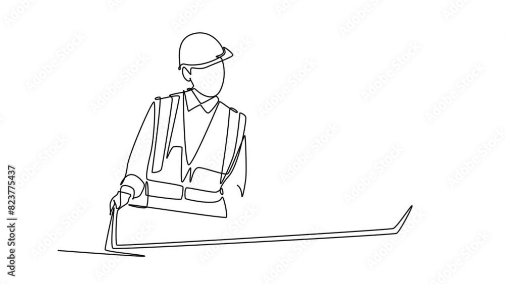 Aufkleber animated self drawing of continuous line draw of smart young manager listening construction concept 