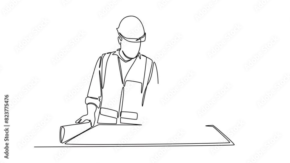Aufkleber animated self drawing of continuous line draw young architect explaining sketch construction design 