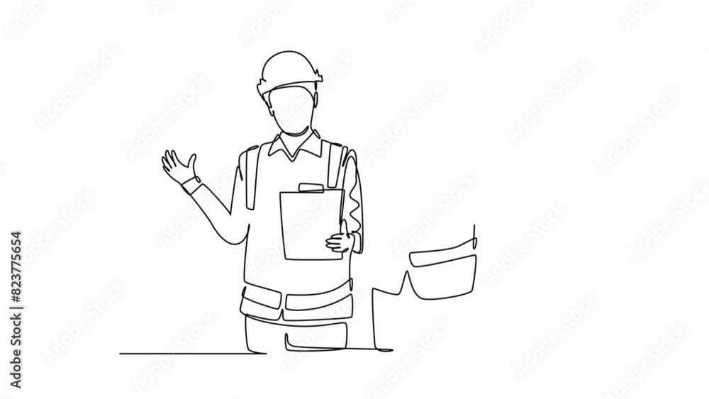 Aufkleber animated self drawing of continuous line draw active young construction manager do short brief to bu